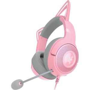 imageRazer Kraken Kitty V2 USB Wired Headset Chroma RGB Kitty Ears  Stream Reactive Lighting  HyperClear Cardioid Mic  40 mm Drivers  71 Surround Sound  Comfortable Ear Cushions  WhiteQuartz Pink