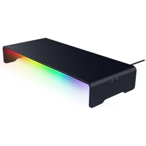 imageRazer Monitor Stand Chroma 4 Port Hub  USB A 32 USB C 32 HDMI 20  Ergonomic Height  Durable Aluminum Supports Up to 44 lbs  Organize Storage Shelf  Remappable RGB Buttons  Chroma RGB